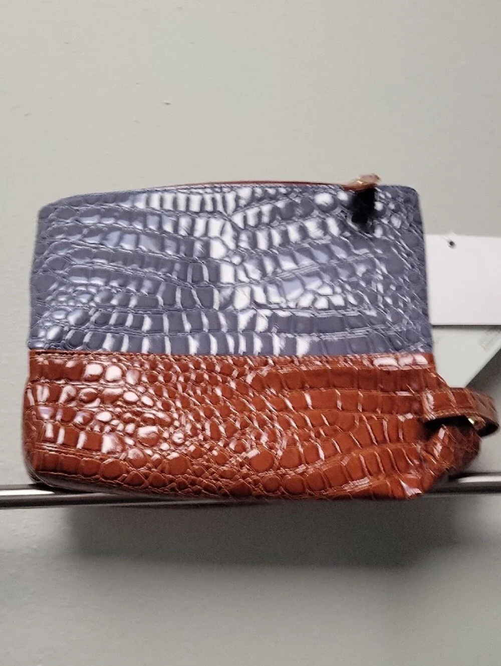 NWT Samantha Btown Travel Two-Tone Croc-Embossed Cosmetic Pouch in Blue & Brown